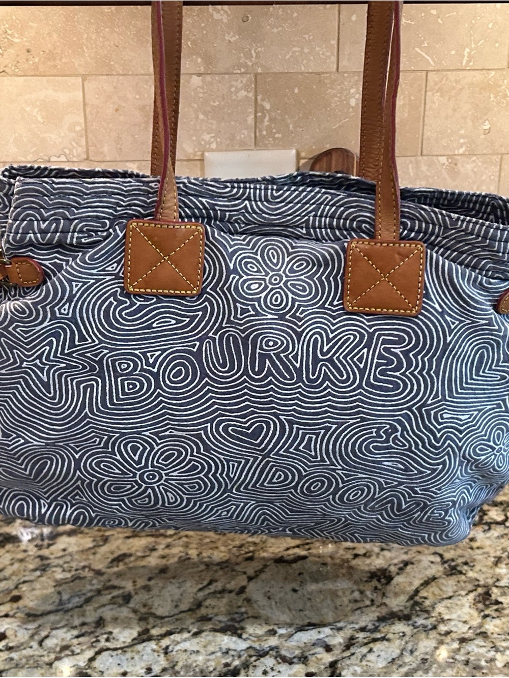 Dooney & Bourke Signature Denim Style Canvas Satchel Purse Cute DB Flower - Picture 2 of 9
